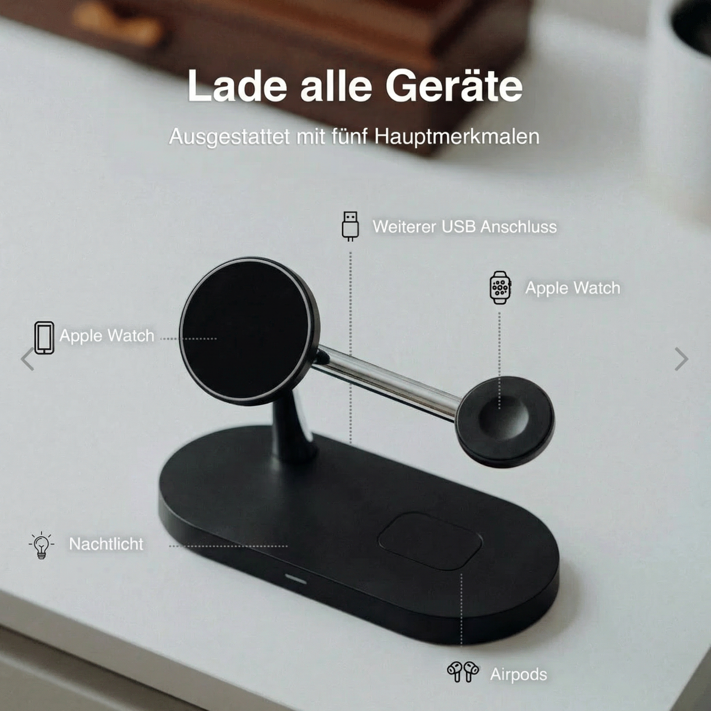 LuxCharge - 4-in-1 Kabellose Ladestation für Apple und Samsung (Android)